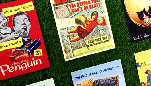 Vintage advertising posters on a green background